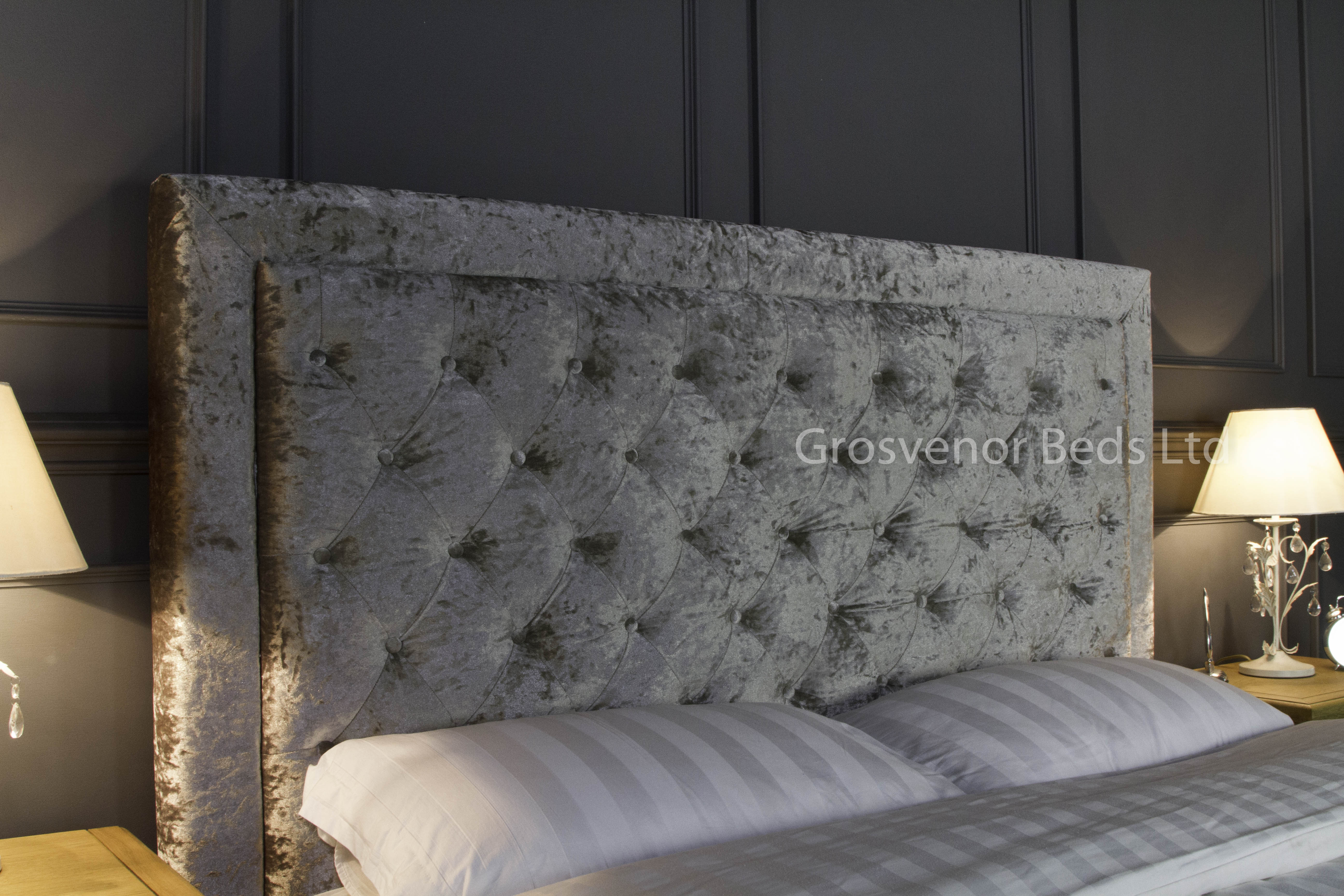 New 5ft King Size Mink Crushed Velvet Buttoned Upholstered Bed In Stock