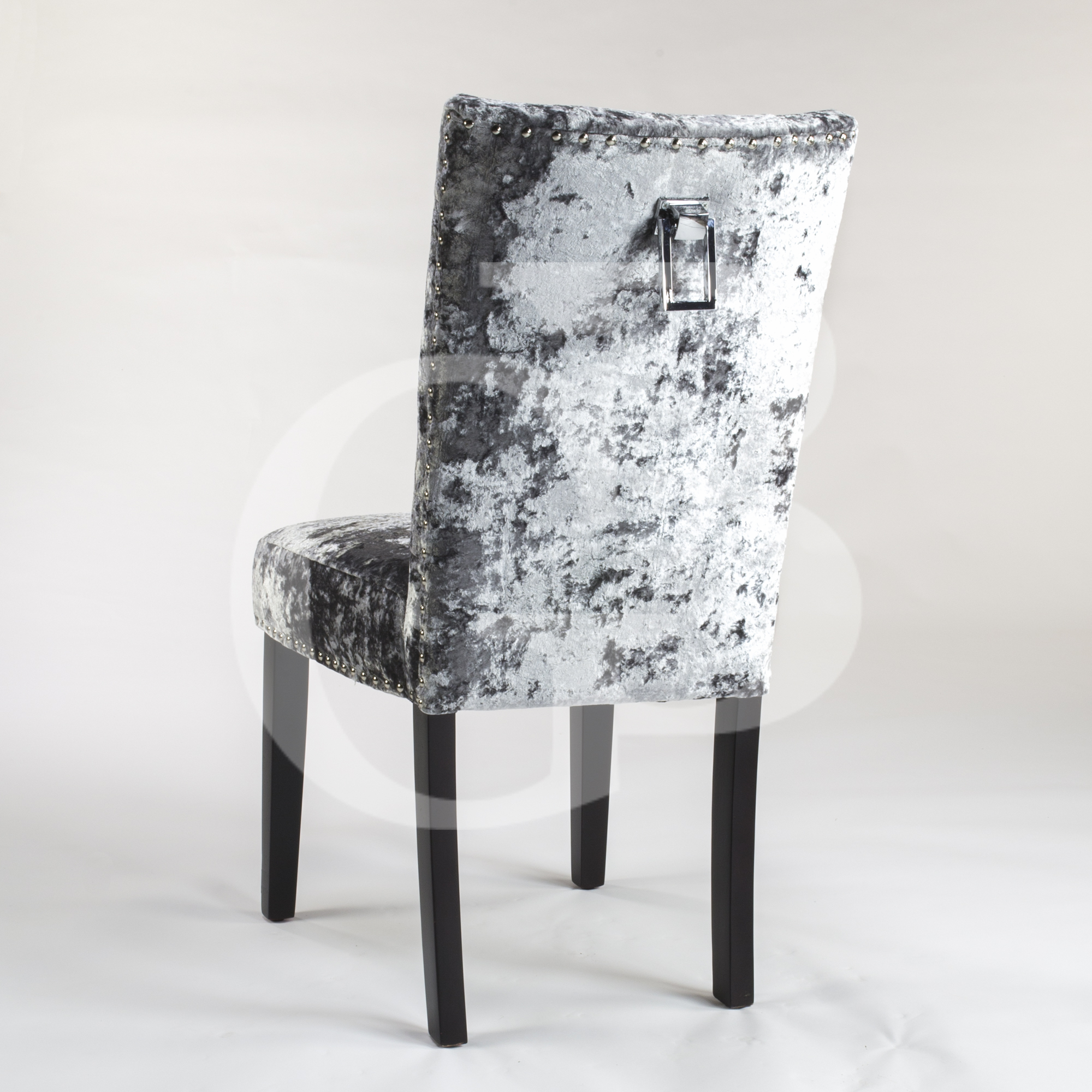 Pair of New Upholstered Premium Grey Crushed Velvet Dining Chairs EGB76