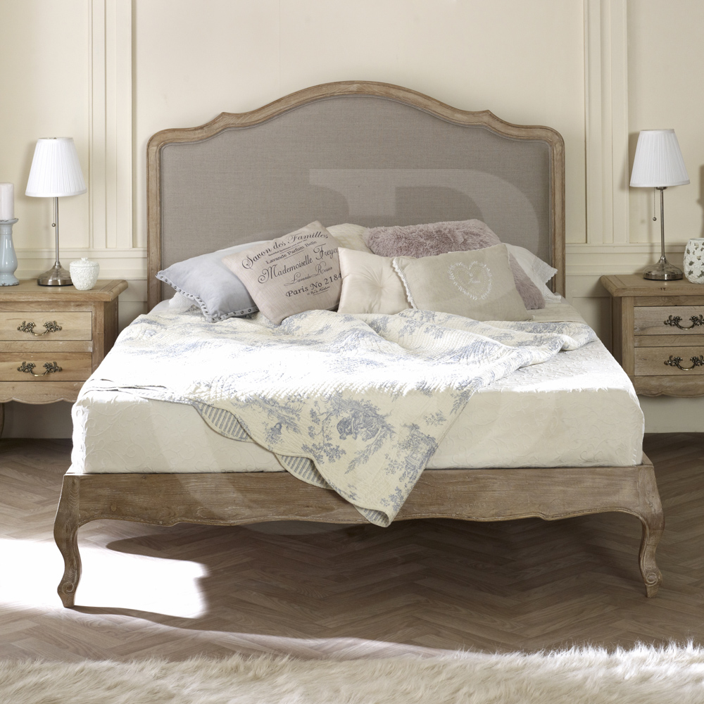 eGB49 French Solid Limed Oak Linen Upholstered Bed in King and Super